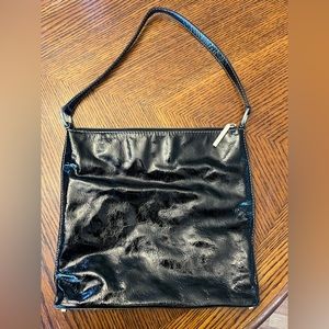 Kate Spade Black Patent Leather Purse Bag Inside Polka Dots 10” x 11 3/4”